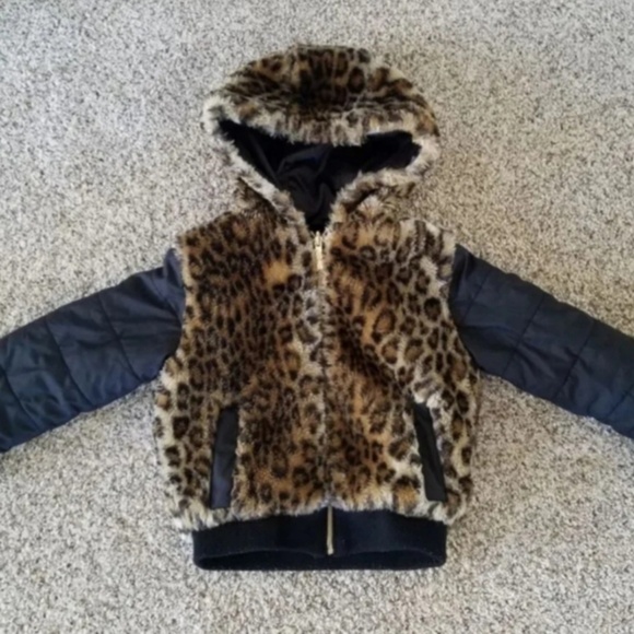 Limited Too girls Fleece Bomber With Warm Faux Fur Cheetah Lining